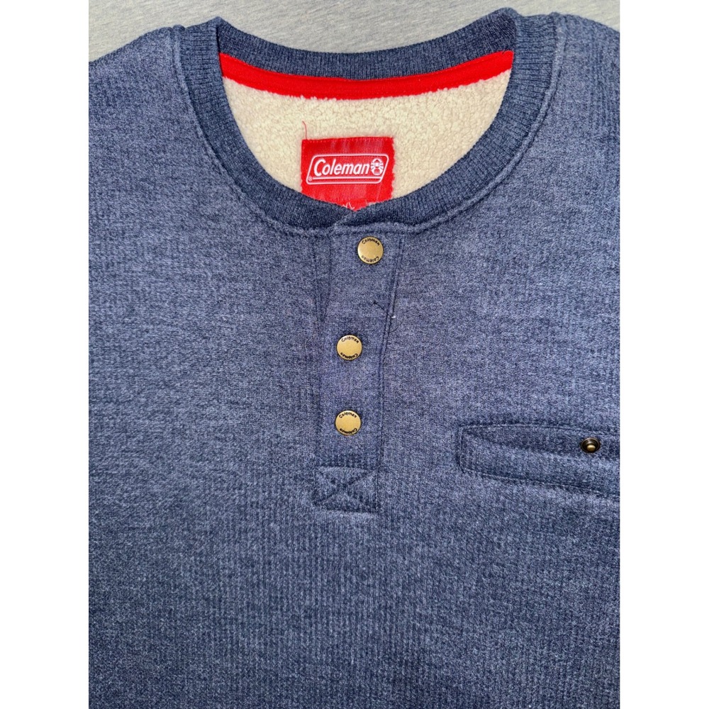 Coleman Mens Sherpa Lined Blue Henley Shirt Size XL Waffle Warm Gorpcore Thermal